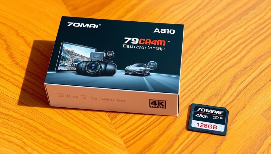 70mai Dash Cam 4K A810 package and memory card on wood surface