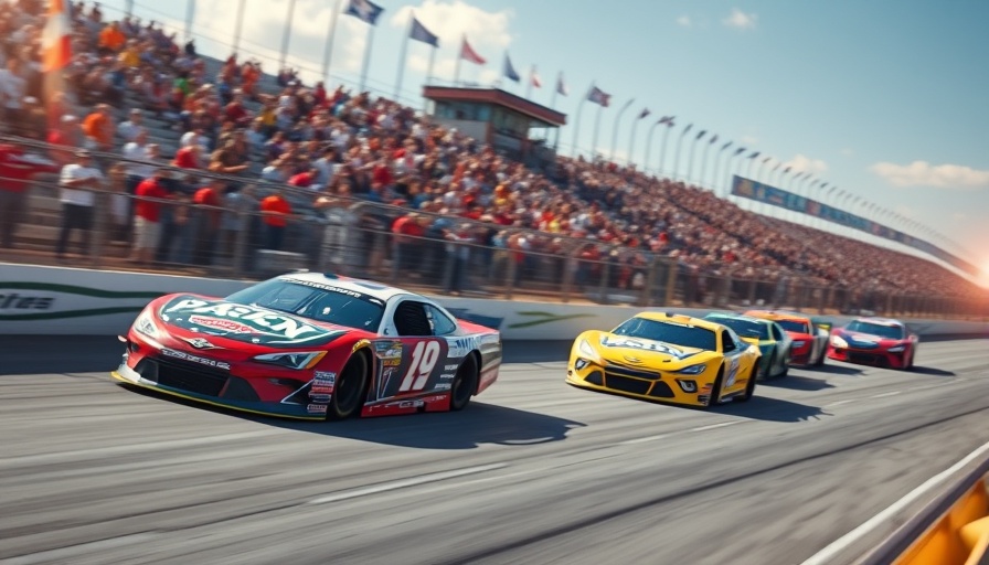 NASCAR race cars zooming on track with cheering crowd, showcasing charter system support.