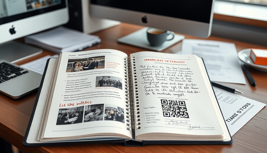Open notebook showcasing homeless veterans support campaign.