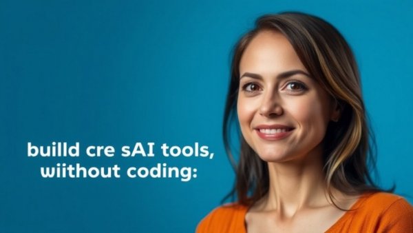 Confident woman with text on building AI apps without coding.