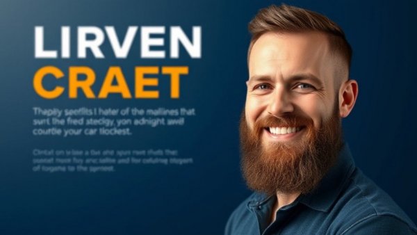 Bearded man in promotional social media content creation banner.