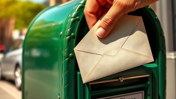 Hands insert wax-sealed envelope into a mailbox on a sunny day.
