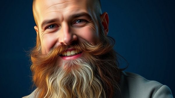 Confident man with a long beard in social media content creation ad