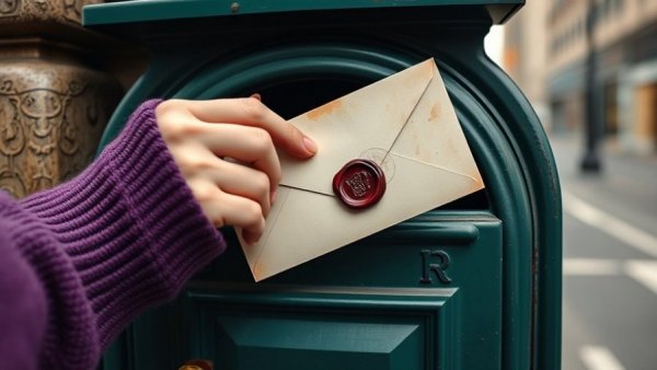 Person mailing a letter with wax seal, substack notes schedulers concept.