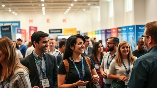 Networking at MAICON 2026 conference guide with smiling attendees.