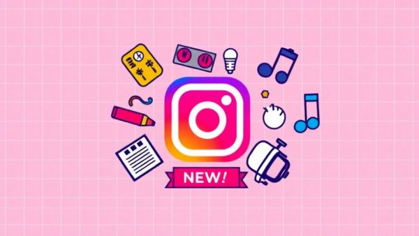 Instagram logo with music icons and 'NEW' tag, trending sounds on Instagram.