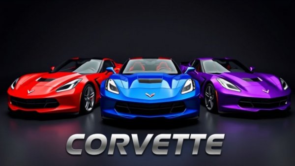 Sleek Corvette luxury performance cars in vibrant colors promoting channel.