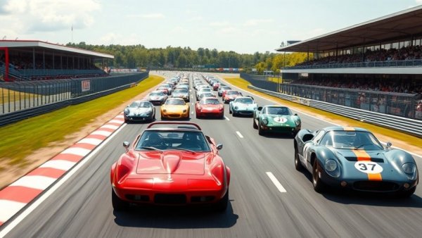 Clive the Corvette leading race at Silverstone, vibrant scene.