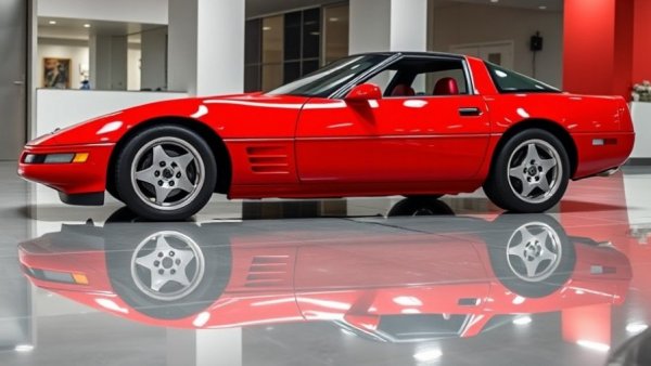 Vibrant red 1990 Corvette ZR-1 for sale in a showroom.