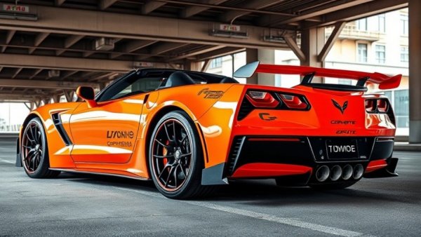 Corvette ZR1X review highlighted by vibrant orange car parked in urban setting.