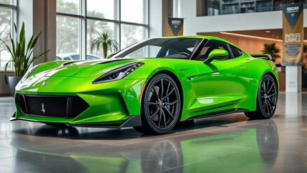 Vibrant green sports car at R8C Museum Delivery showroom.