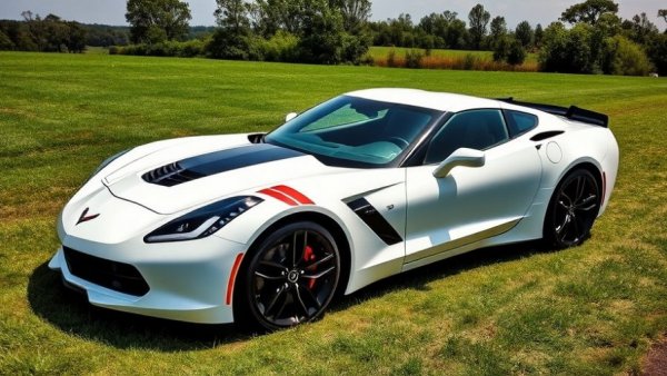 Sleek white Chevrolet Corvette for sale used, parked on sunny day.