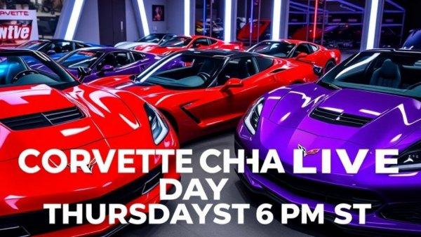 Corvette Channel Live vibrant car lineup announcement.