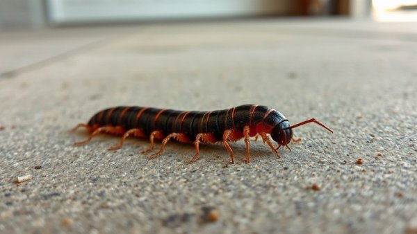 Eastern bark centipede on a garage floor emphasizing safety in the garage.