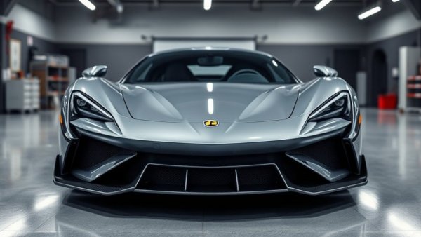 Gray sports car with ceramic coatings for carbon fiber in garage.