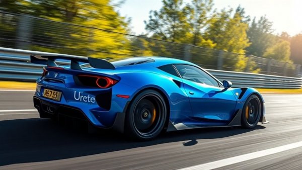Sleek blue race car speeding on Nürburgring for lap times.