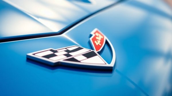 Close-up of blue Corvette emblem revealing design detail.