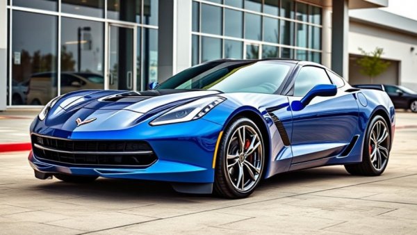 Blue Corvette at dealership ready for delivery dispatch.