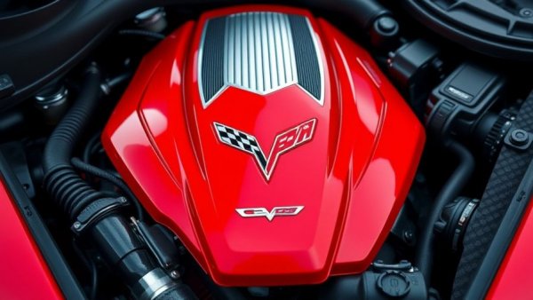 Vibrant Chevrolet Corvette engine detail at dealer.