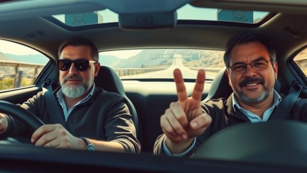 Corvette Caravan Experience inside a sports car, men enjoying the drive.