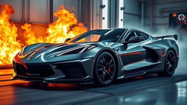 C8 Corvette Z06 dyno performance testing with fiery background.