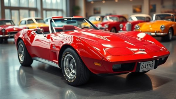 Classic red 1975 Corvette convertible on display at a car show.
