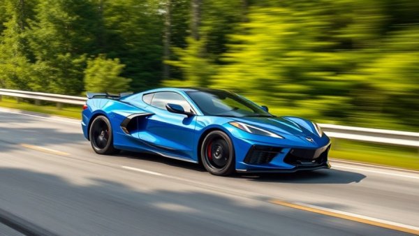 2027 Corvette Grand Sport speeding down highway during One Lap of America.
