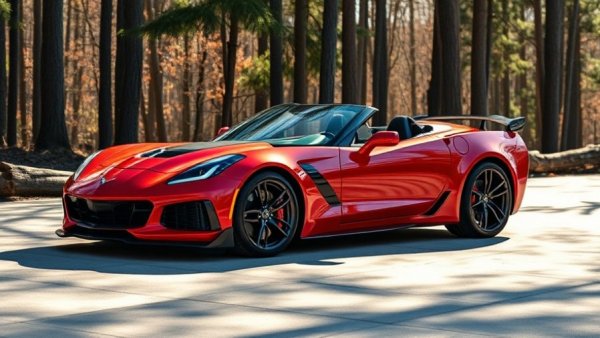 2019 Chevrolet Corvette ZR1 Convertible for sale in a wooded parking area.