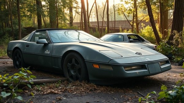 1991 Corvette ZR-1 project cars in a wooded area.