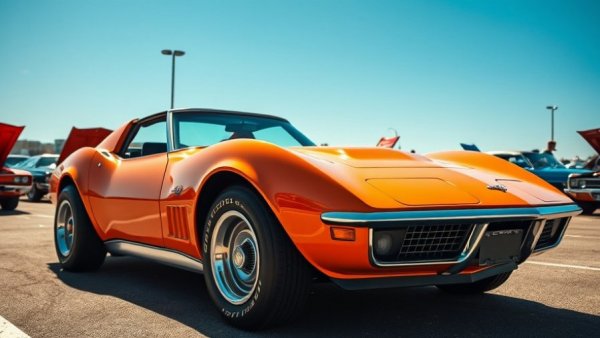 1968 Corvette Survivor at classic car show with colorful cars.