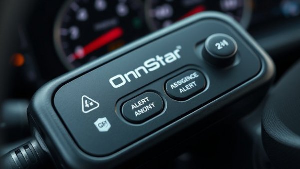 Close-up of GM OnStar car buttons inside vehicle.