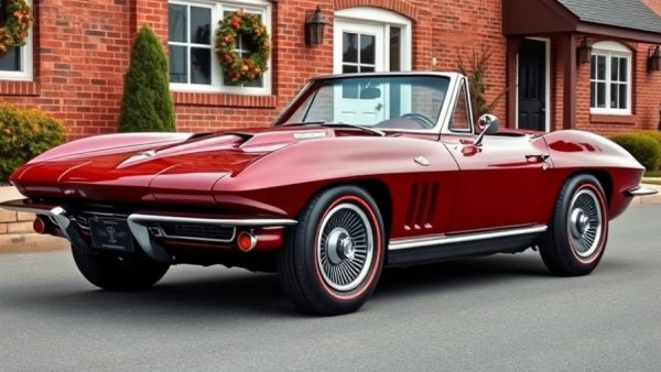 1967 Corvette Convertible parked near a church for raffle.