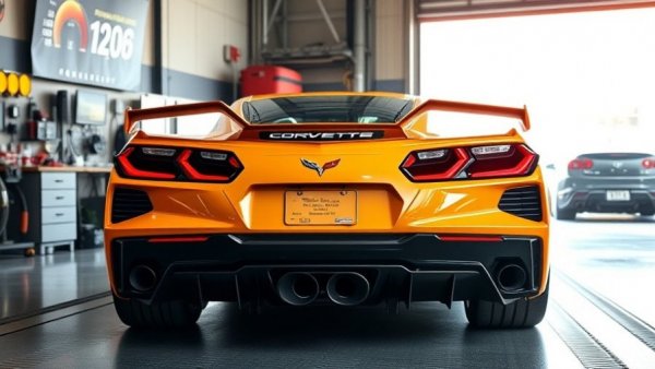 Corvette C8 Z06 performance test scene with headers and power graph.