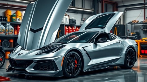 Save money servicing C8 Corvette Z06 yourself; car in garage with maintenance supplies.
