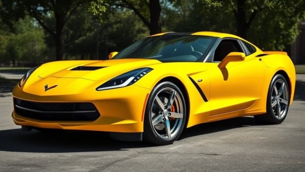 Bright yellow Chevrolet Corvette parked at dealership.