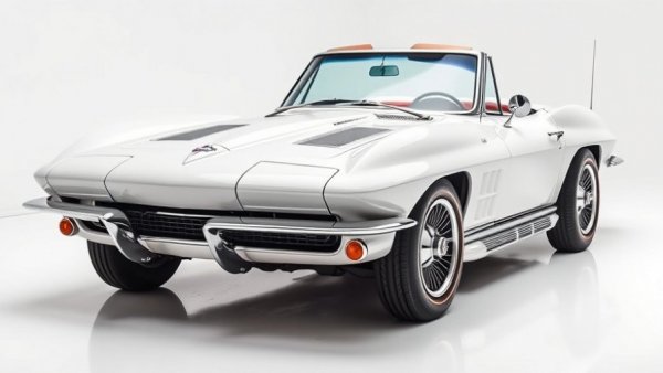Classic white 1965 Chevrolet Corvette convertible in studio.