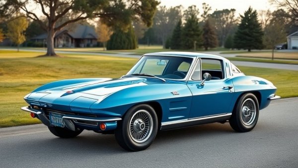 Daytona Blue 1963 Corvette Split Window parked on a suburban street.