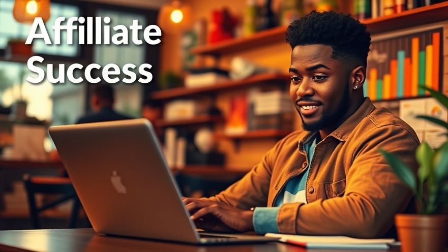 Confident young Black adult working on laptop in cozy coffee shop, achieving affiliate success.