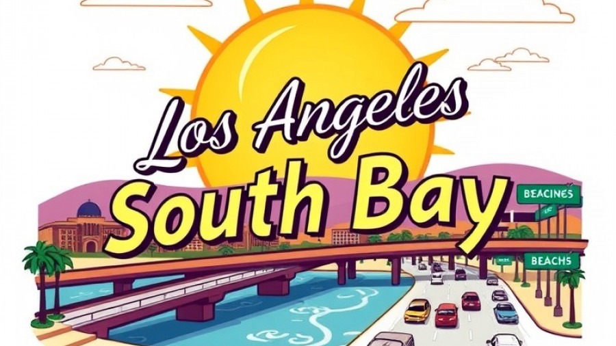 Colorful cartoon logo of Los Angeles South Bay, showcasing beaches and freeways.