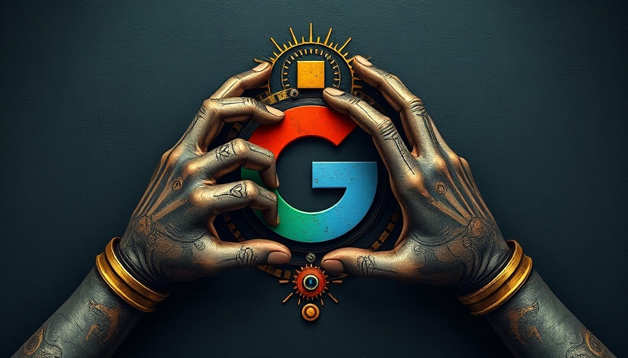Google antitrust concept with mechanical hands and logo