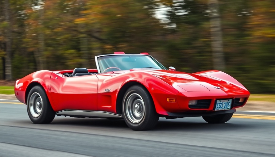 1975 Corvette Convertible speeding on a tree-lined road