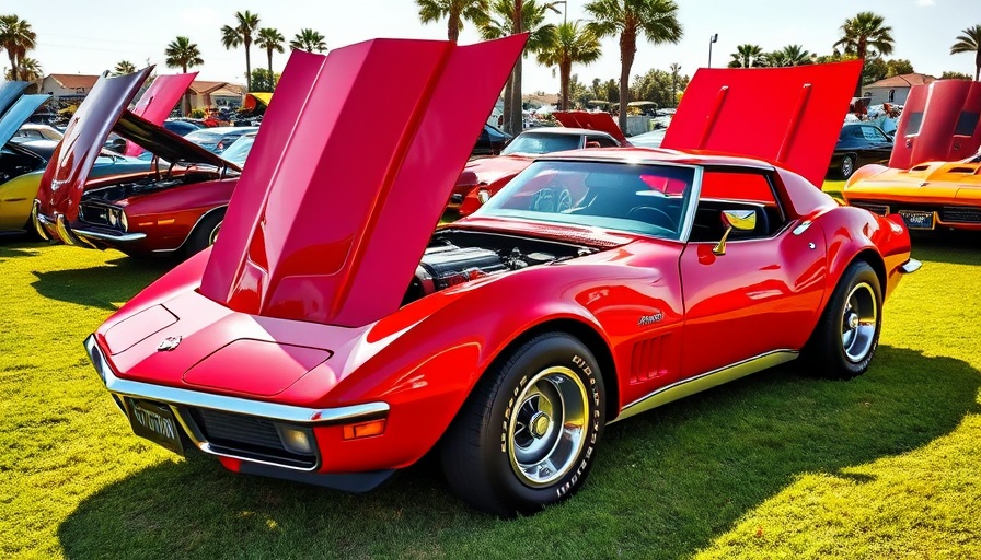 1972 Corvette C3 Stingray in red with open hood at car show