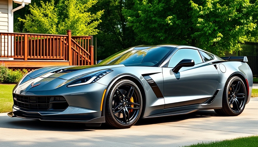 Sea Wolf Gray Corvette Z06 gleaming with ceramic coating in driveway.
