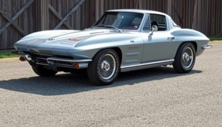 1963 Chevrolet Corvette Sting Ray Split Window in rustic outdoor setting.