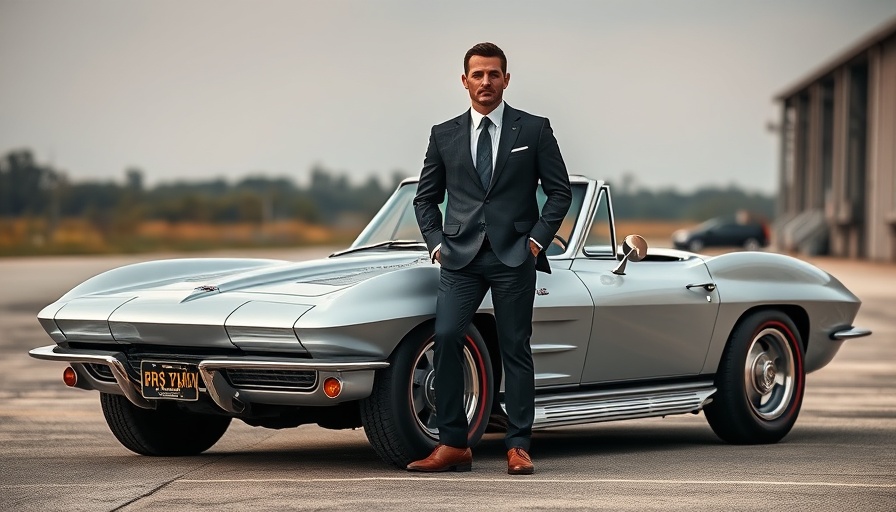 Classic Chevrolet Corvette with man, iconic brand.