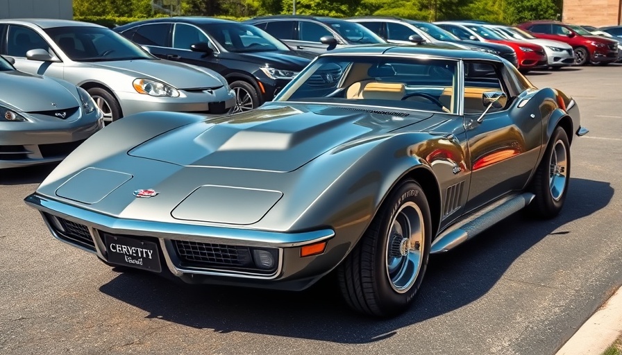 Used classic grey Chevrolet Corvette for sale in a sunny outdoor setting.