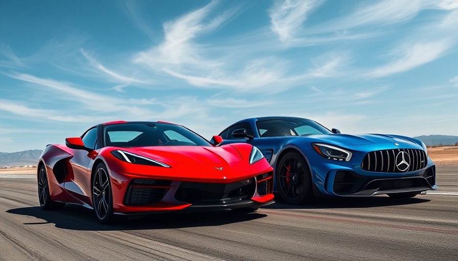 C8 Corvette and AMG GT63 on race track in sunlight