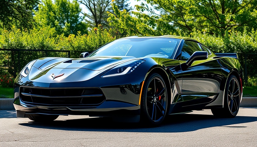 Black Chevrolet Corvette parked at dealership.