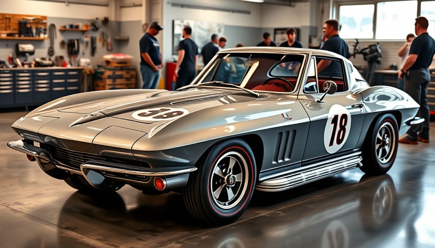 Vintage 1963 Chevrolet Corvette in garage, photorealistic and detailed.