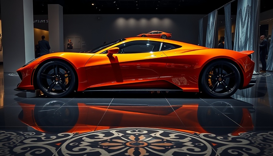 R8C Red Carpet Treatment: Orange sports car in museum lighting.